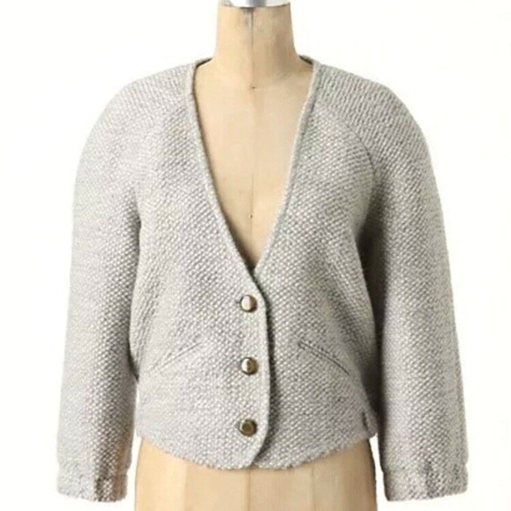 EUC Elevenses Anthropologie Woodland Path Grey Textured Wool Cropped Jacket M